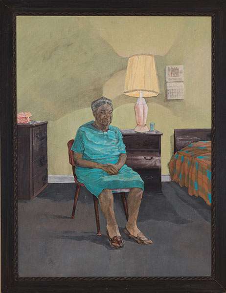 Robert Guinan, Portrait of Nellie Breda, 1973 Chicago. Acrylique et collage sur Isorel. Lyon, Musée des Beaux-Arts. DR. Image © Lyon MBA - Photo Martial Couderette.